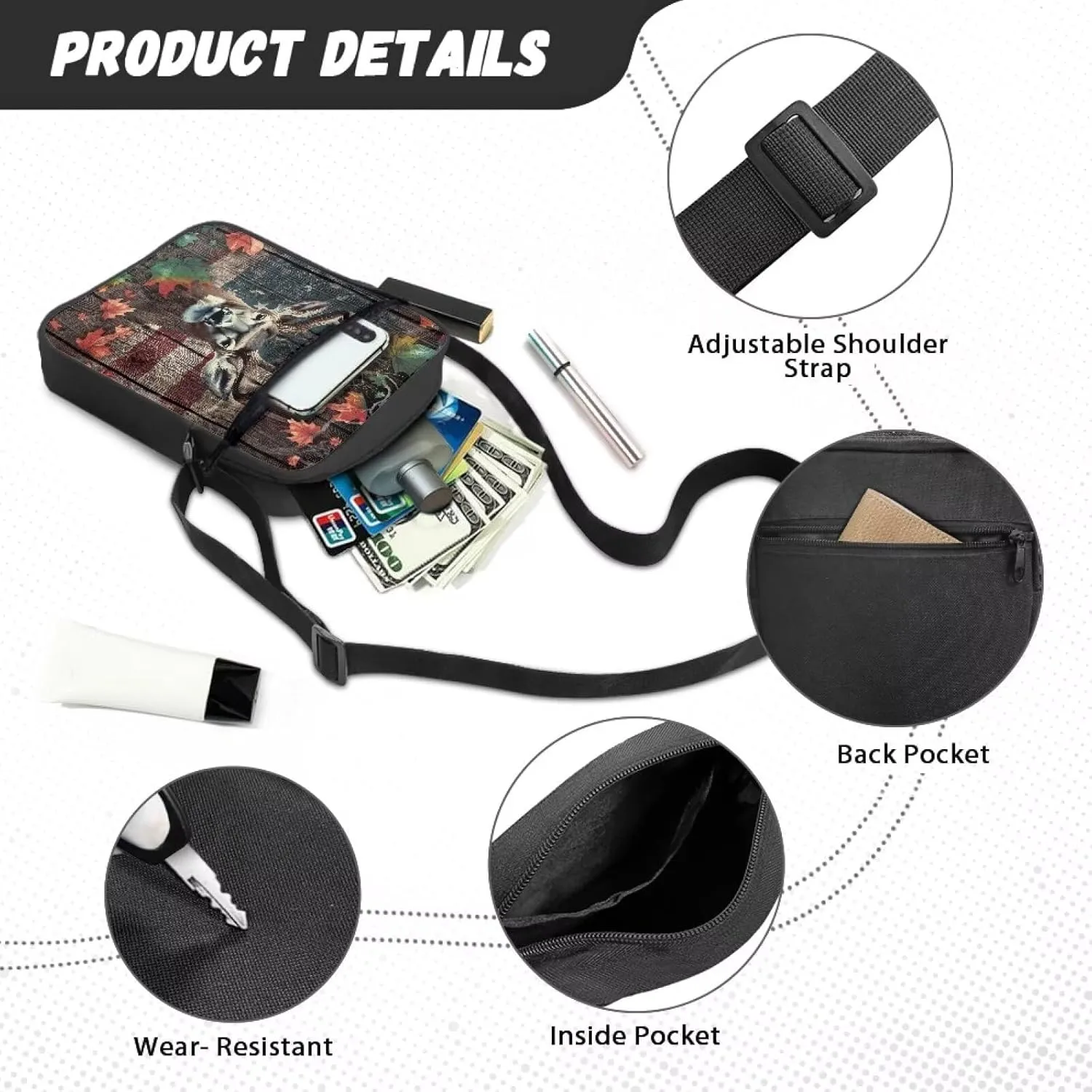 Rchsmod Small Messenger Bag for Men Women Crossbody Shoulder Bag Sling Bag Cell Phone Purse Travel Bag with Adjustable Strap
