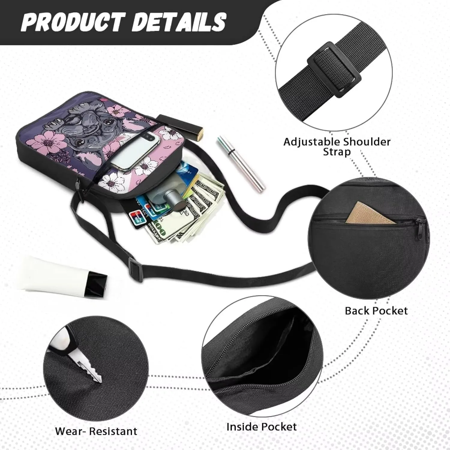 Rchsmod Small Messenger Bag for Men Women Crossbody Shoulder Bag Sling Bag Cell Phone Purse Travel Bag with Adjustable Strap