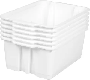 Really Good Stuff Stacking Bins, 14" x 10" x 5 .75" - 6 Pack, White, Stackable Storage Plastic Bins for Classroom Organization, Home Storage, Office & Hospital Supplies