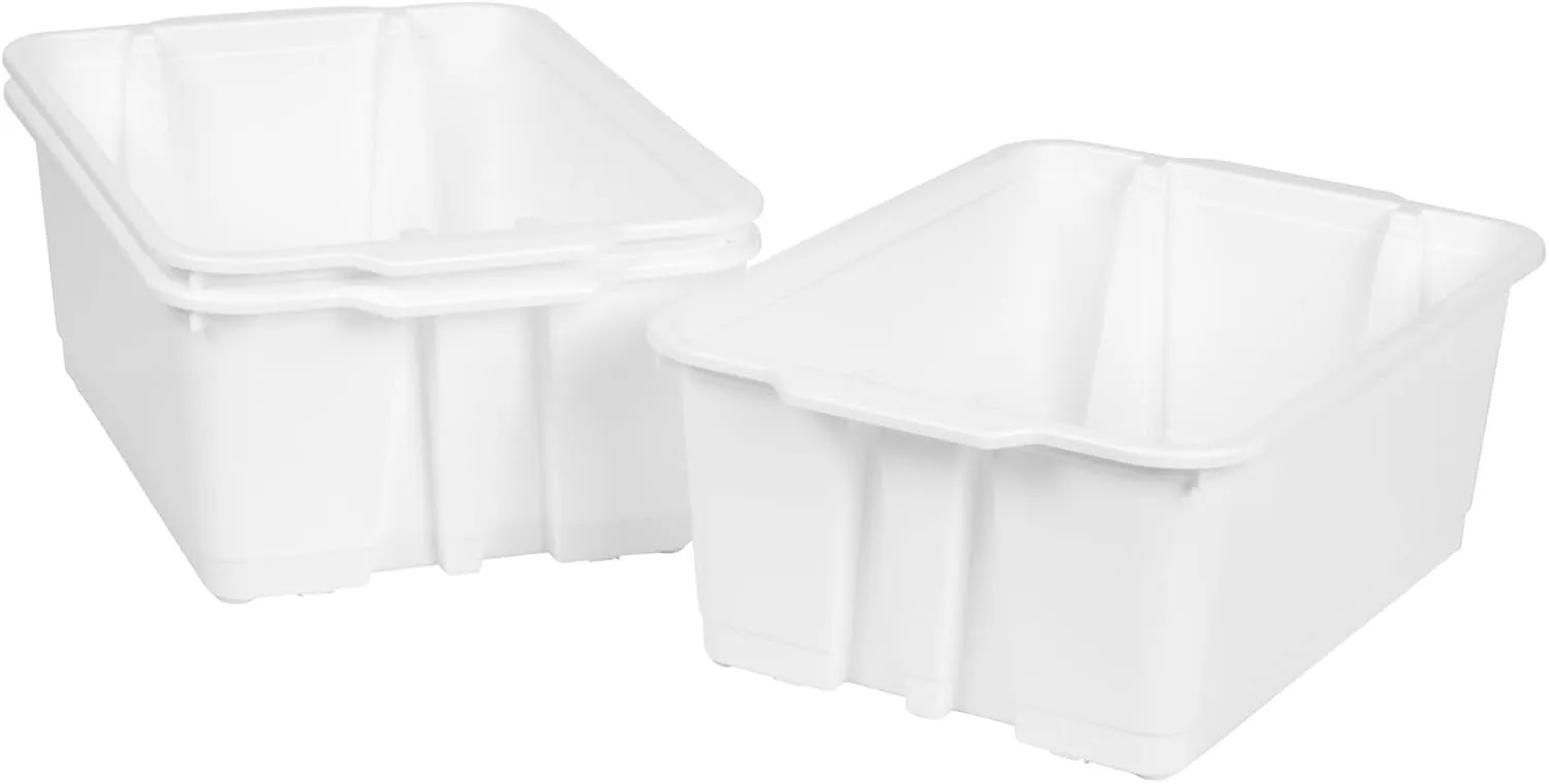 Really Good Stuff Stacking Bins, 14" x 10" x 5 .75" - 6 Pack, White, Stackable Storage Plastic Bins for Classroom Organization, Home Storage, Office & Hospital Supplies