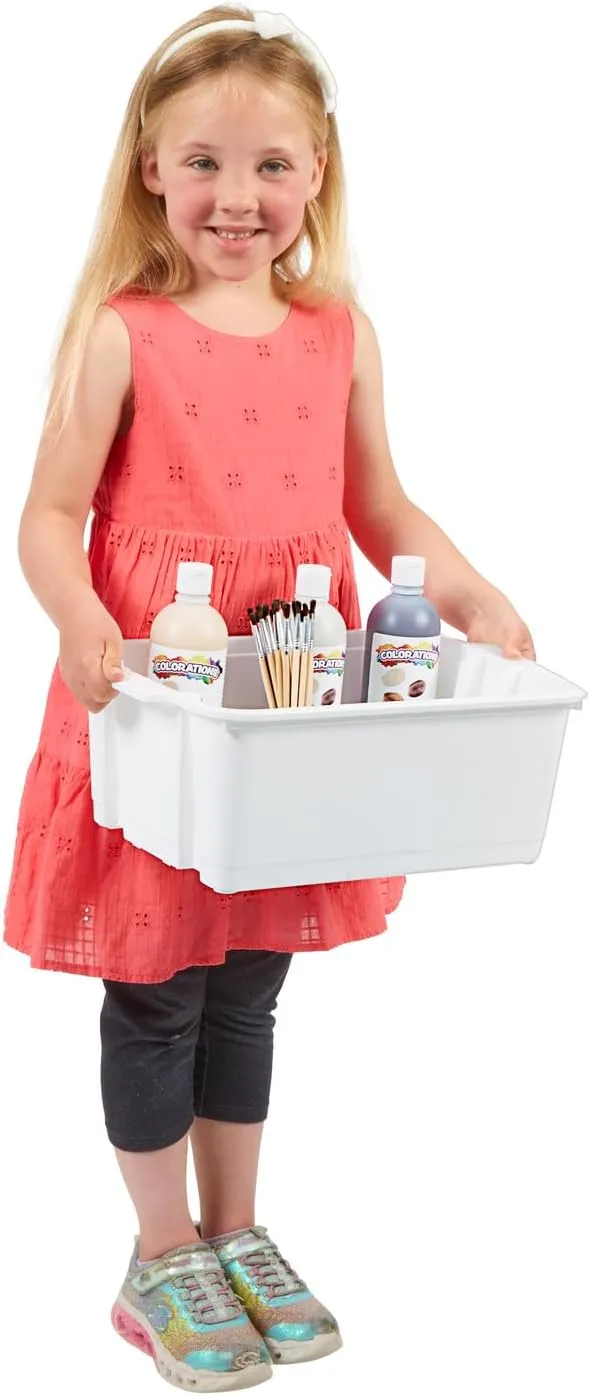 Really Good Stuff Stacking Bins, 14" x 10" x 5 .75" - 6 Pack, White, Stackable Storage Plastic Bins for Classroom Organization, Home Storage, Office & Hospital Supplies