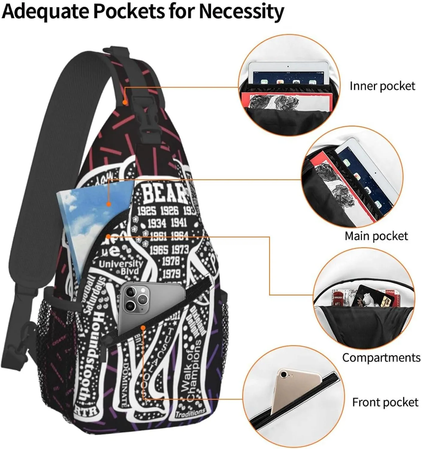 Red Alabama Elephant Crossbody For Men Women Sling Chest Bag Shoulder Bag Lightweight One Strap Backpack Multipurpose Travel Hiking Daypack