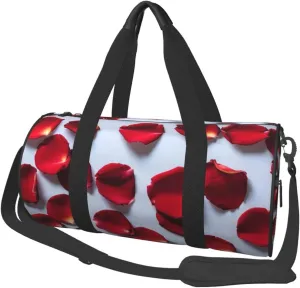 Red Rose Petals Printed Travel Bag,Round Personal Item Storage bag,Foldie Duffel Bag for Traveling Vacation,Fitness,Sports