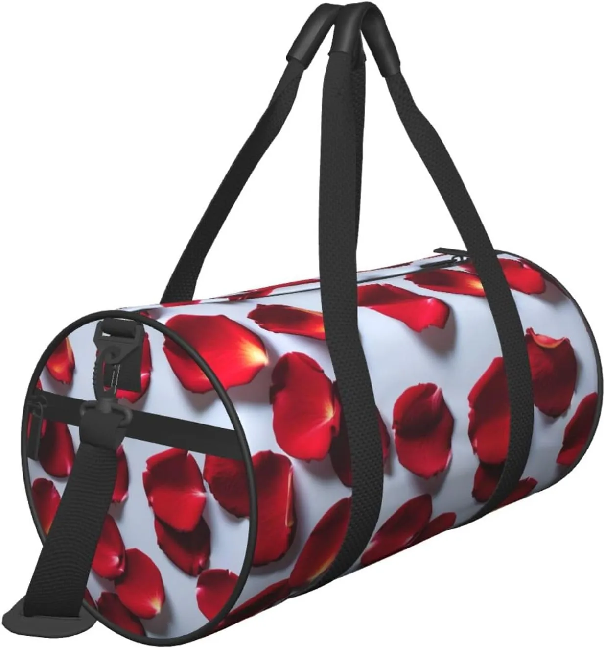 Red Rose Petals Printed Travel Bag,Round Personal Item Storage bag,Foldie Duffel Bag for Traveling Vacation,Fitness,Sports