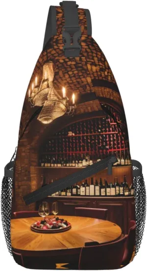 Red Wine Cellar Picture Print Diagonally Sling Bag,Crossbody Sling Backpack Shoulder Chest Bag For Women Men,Hiking