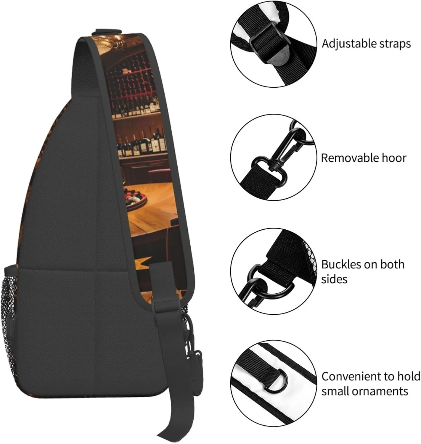 Red Wine Cellar Picture Print Diagonally Sling Bag,Crossbody Sling Backpack Shoulder Chest Bag For Women Men,Hiking