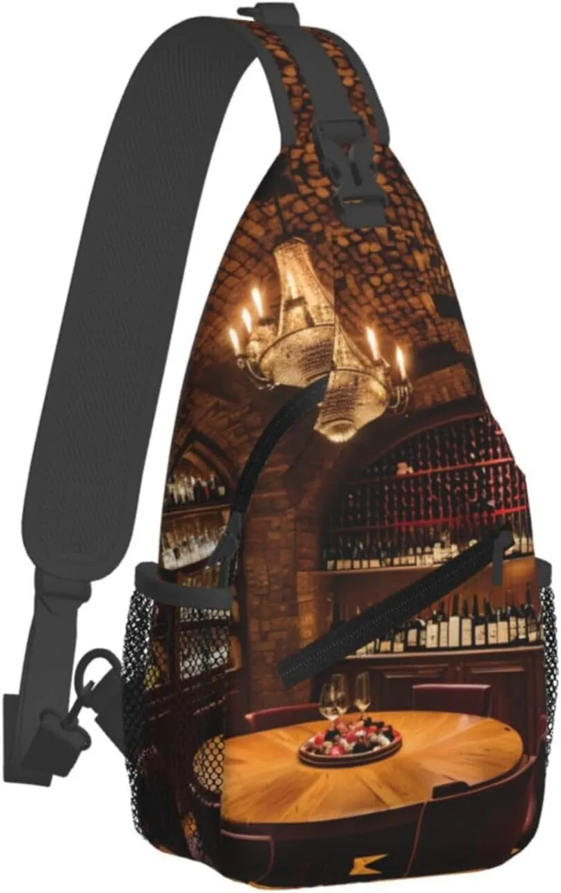 Red Wine Cellar Picture Print Diagonally Sling Bag,Crossbody Sling Backpack Shoulder Chest Bag For Women Men,Hiking