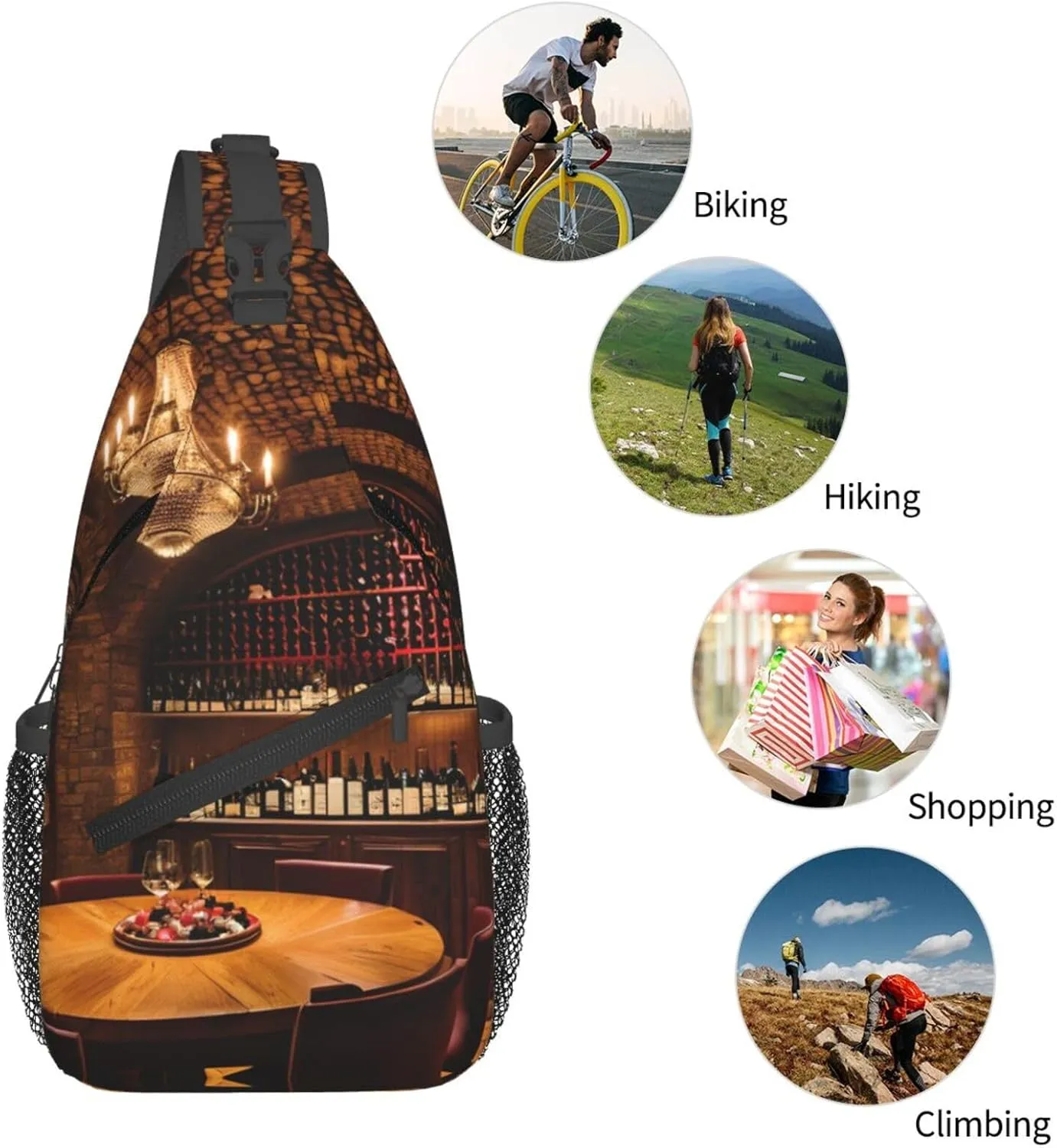 Red Wine Cellar Picture Print Diagonally Sling Bag,Crossbody Sling Backpack Shoulder Chest Bag For Women Men,Hiking