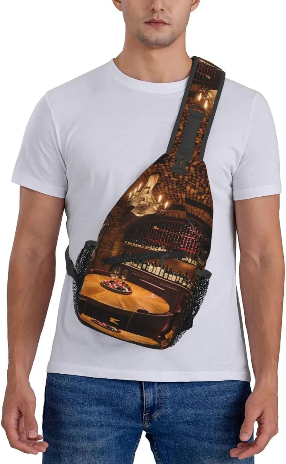 Red Wine Cellar Picture Print Diagonally Sling Bag,Crossbody Sling Backpack Shoulder Chest Bag For Women Men,Hiking