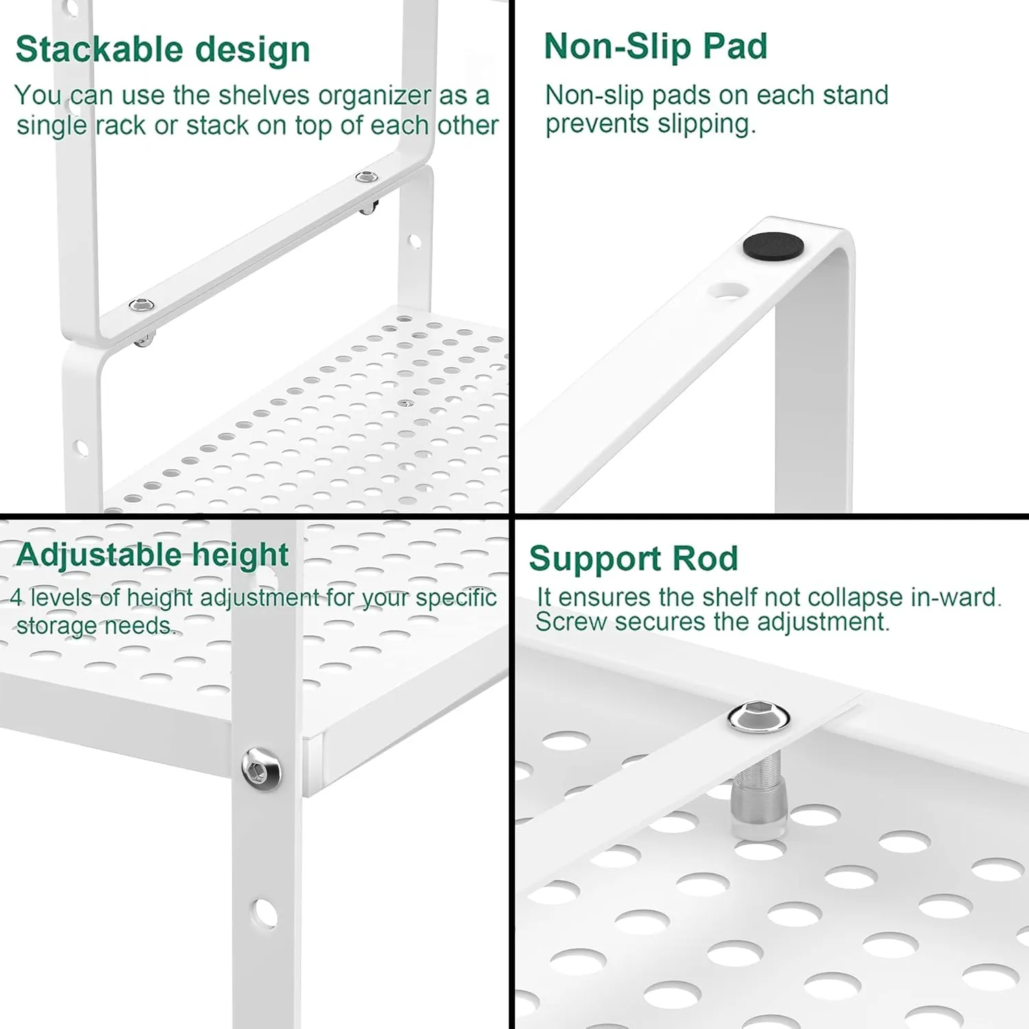 Redrubbit Expandable Cabinet Storage Shelf, Adjustable Height Steel Metal Kitchen Counter Organizers Shelves Spice Rack for Kitchen Pantry Bathroom Cupboard Desk Home Office, White-3 Pack