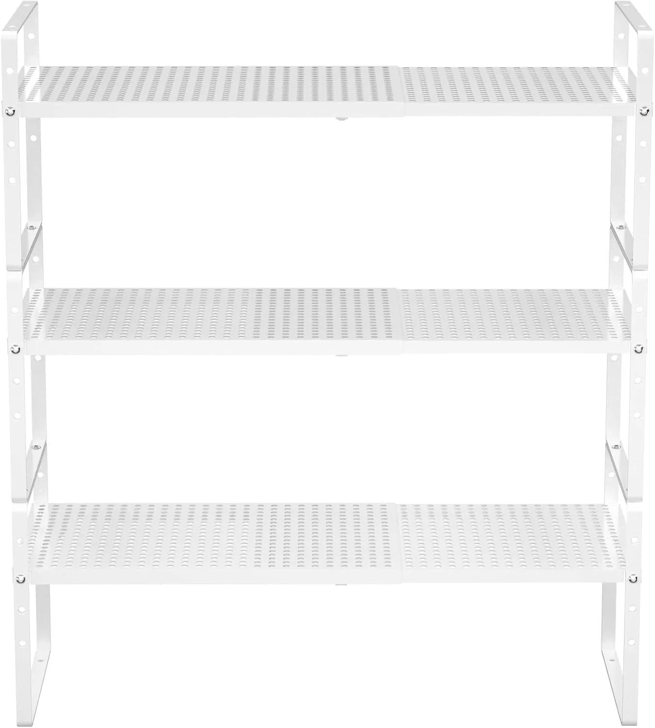 Redrubbit Expandable Cabinet Storage Shelf, Adjustable Height Steel Metal Kitchen Counter Organizers Shelves Spice Rack for Kitchen Pantry Bathroom Cupboard Desk Home Office, White-3 Pack