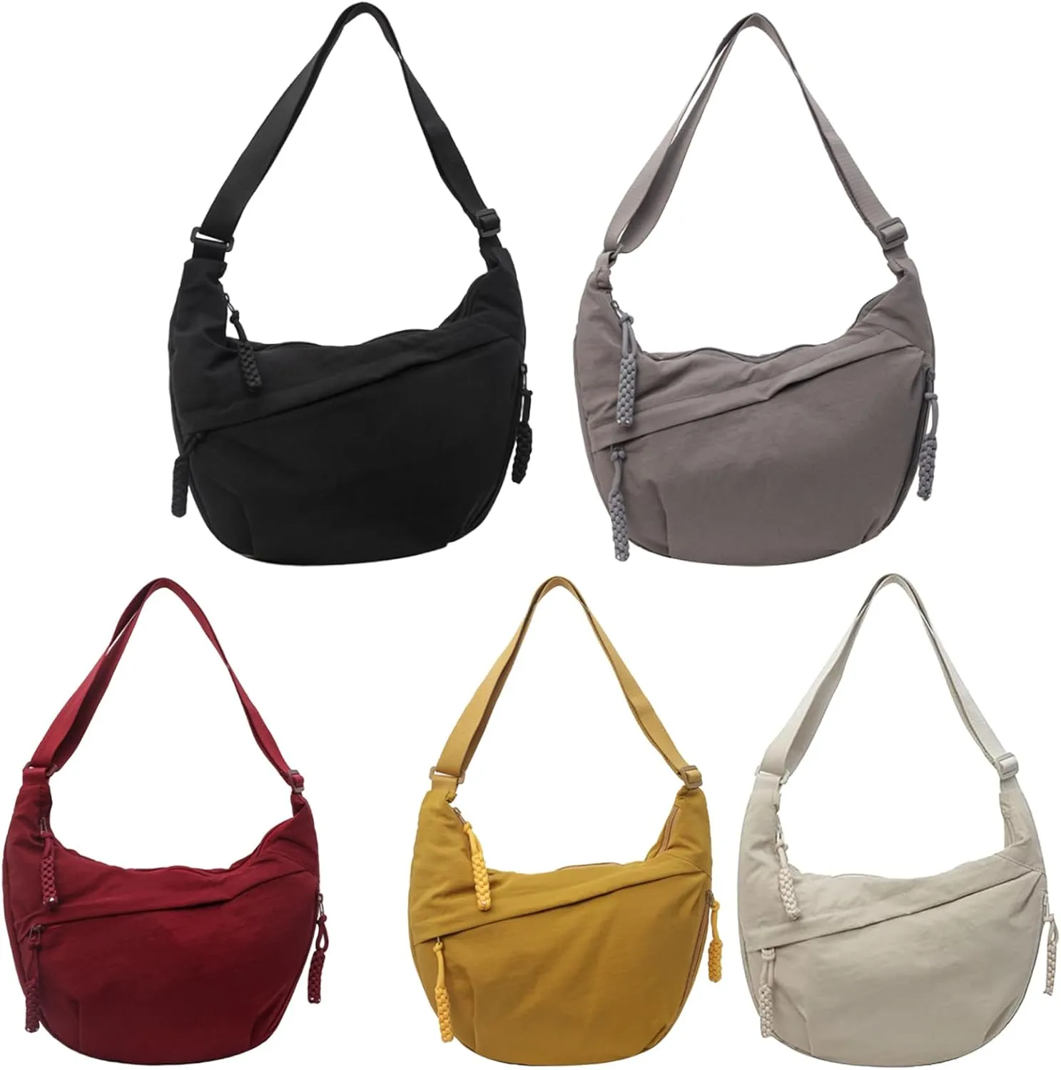 Regularlyk Crossbody Bag, 2025 New Plain Color Nylon Crescent Crossbody Bag for Women, Large Capacity