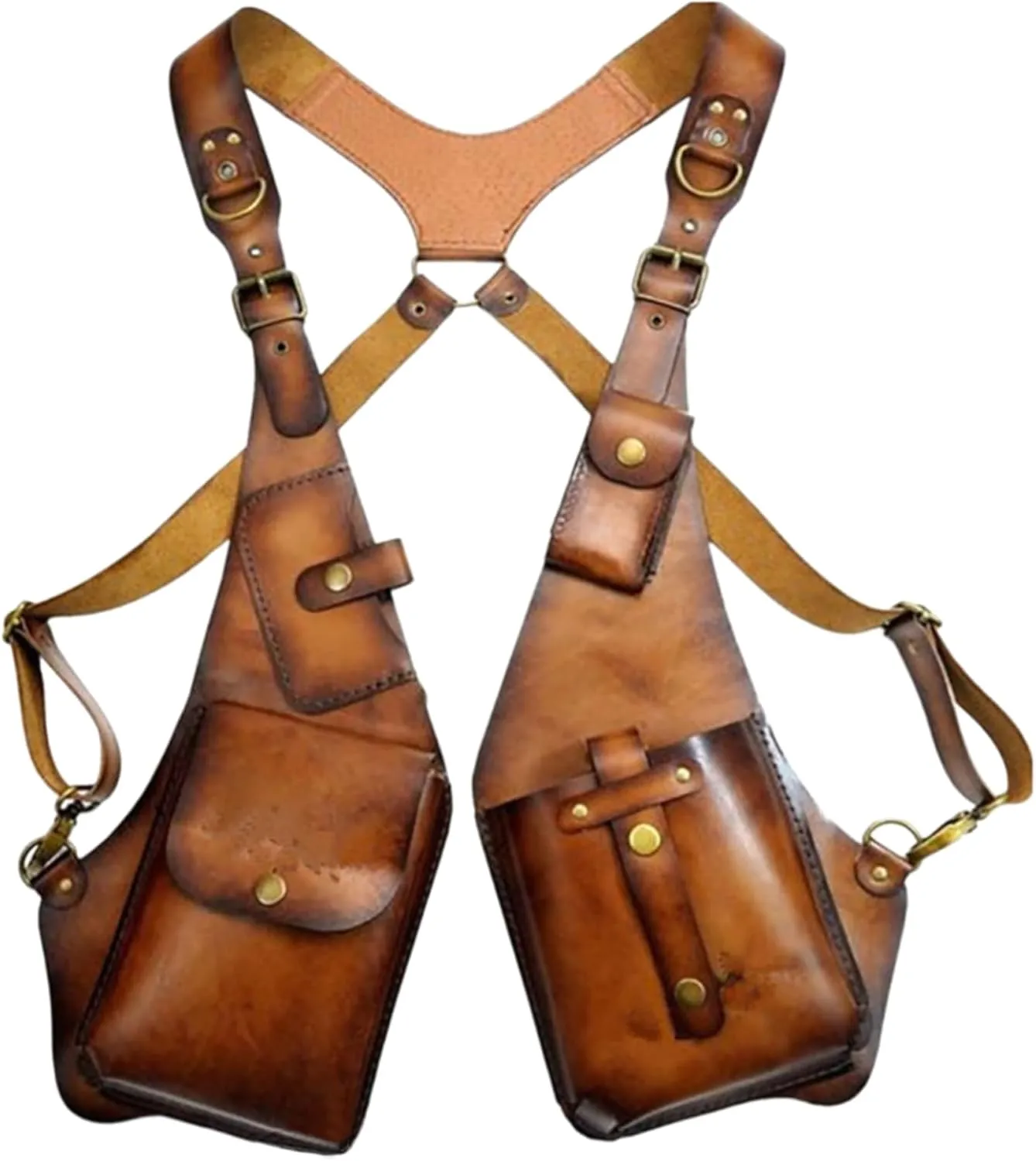 Retro Anti-Theft Harness Bag, Punk Style Anti-Theft Harness Wallet, Vintage Medieval Harness Wallet, Adjustable PU Leather Strap Wallet (Coffee)