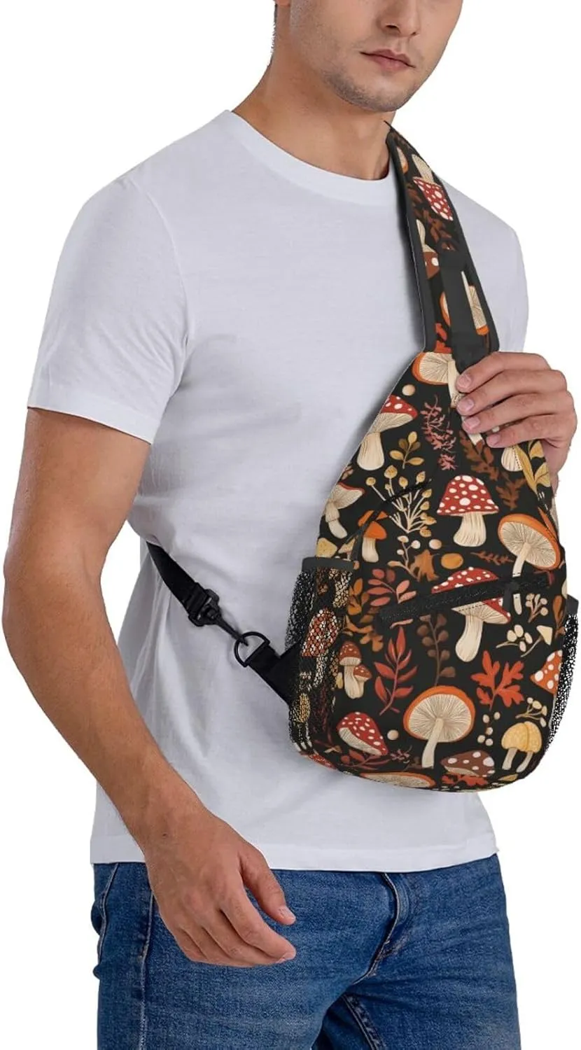 Retro Mushroom Crossbody Sling Bag for Women Men Chest Daypack Crossbody Backpack Travel Sports Hiking Working