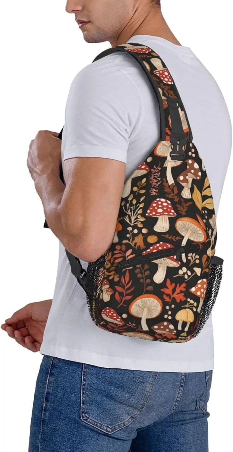 Retro Mushroom Crossbody Sling Bag for Women Men Chest Daypack Crossbody Backpack Travel Sports Hiking Working