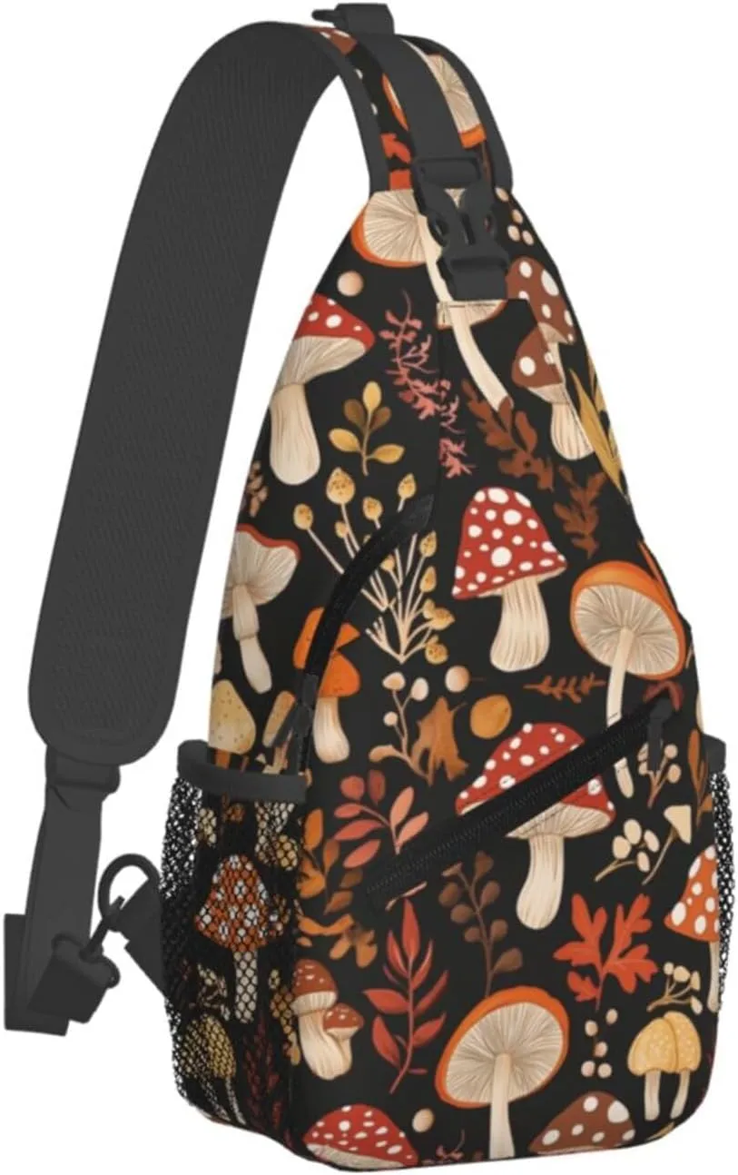 Retro Mushroom Crossbody Sling Bag for Women Men Chest Daypack Crossbody Backpack Travel Sports Hiking Working