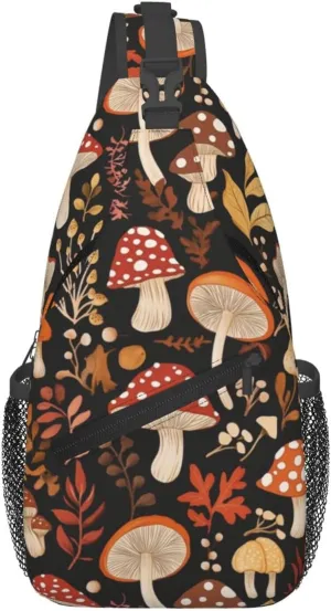 Retro Mushroom Crossbody Sling Bag for Women Men Chest Daypack Crossbody Backpack Travel Sports Hiking Working