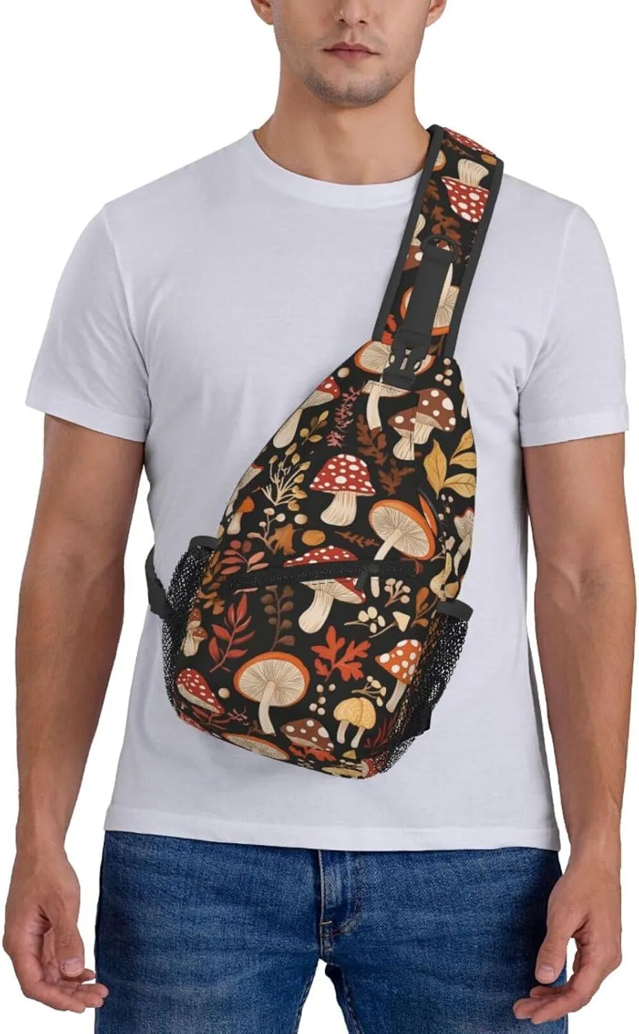 Retro Mushroom Crossbody Sling Bag for Women Men Chest Daypack Crossbody Backpack Travel Sports Hiking Working