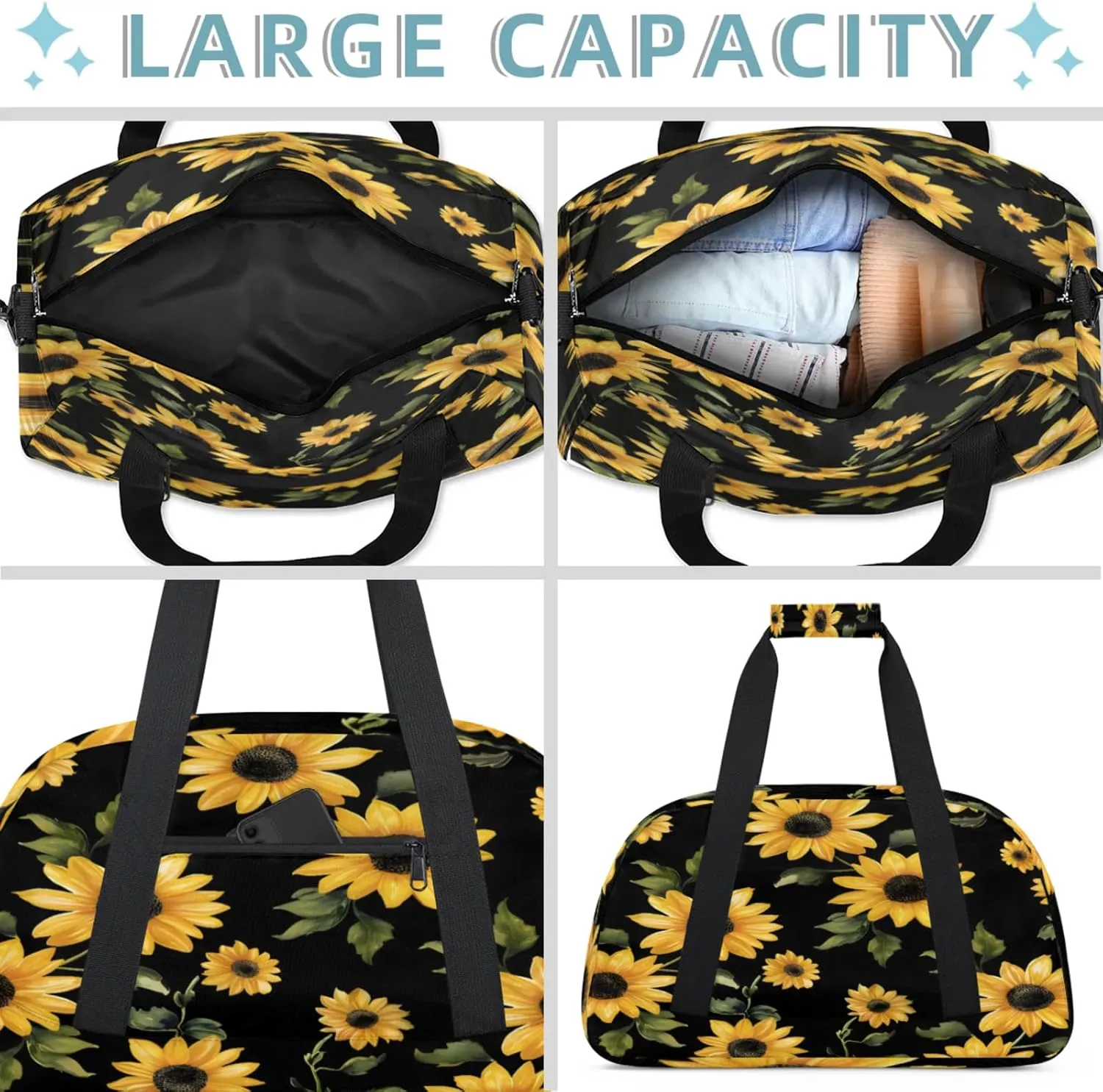 Retro Sunflowers Floral Small Gym Bag 18 inch Carry On Duffel Bag for Weekender Travel Sports Workout Yoga Gymnastics Dance Ballet