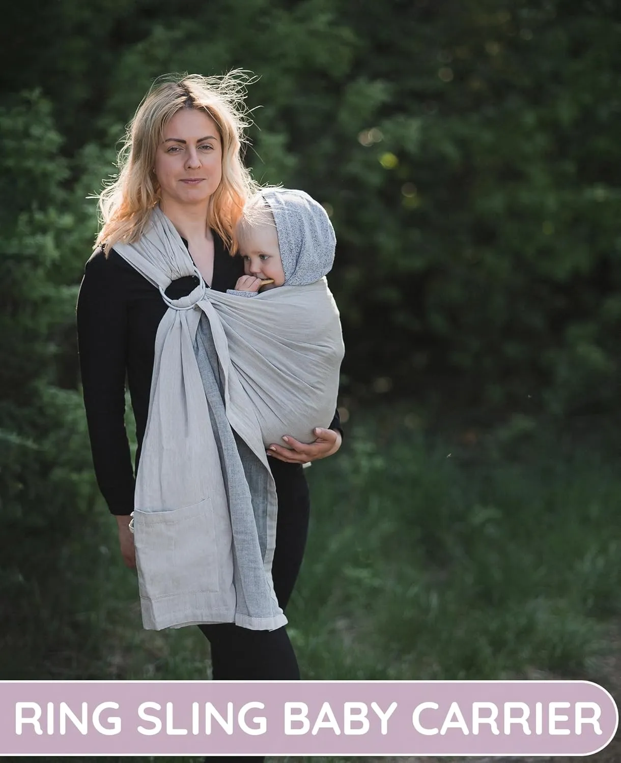 Ring Sling Baby Carrier 100% Cotton Muslin Front and Chest Newborn to Toddler Carrier and Baby Sling (Beige Grey)