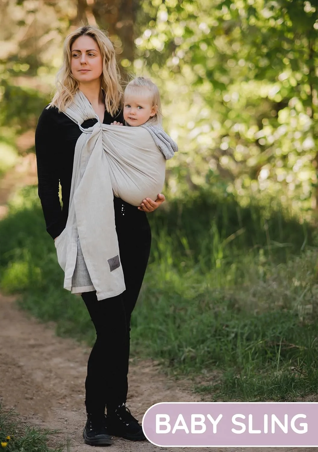 Ring Sling Baby Carrier 100% Cotton Muslin Front and Chest Newborn to Toddler Carrier and Baby Sling (Beige Grey)