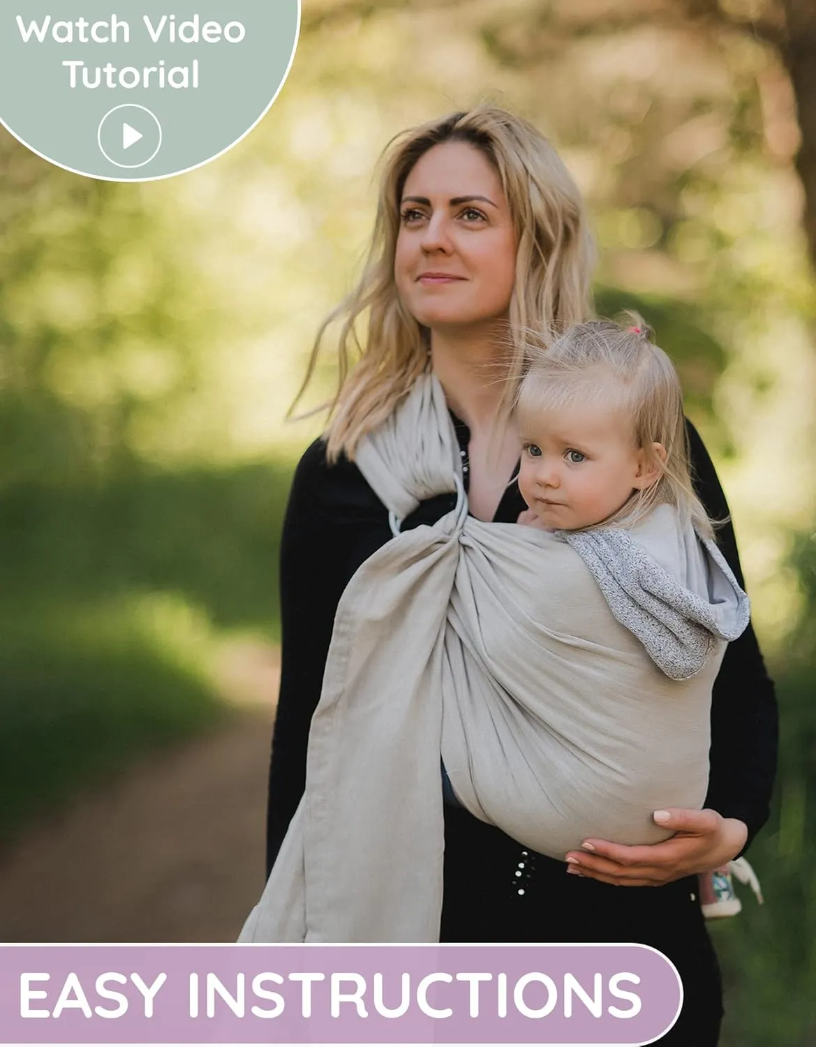 Ring Sling Baby Carrier 100% Cotton Muslin Front and Chest Newborn to Toddler Carrier and Baby Sling (Beige Grey)
