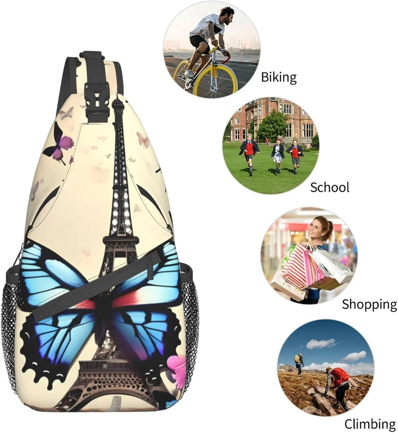 Romantic Paris Eiffel Unisex Casual Diagonal Chest Bag,Multipurpose Crossbody Shoulder Bag Travel Hiking Daypack
