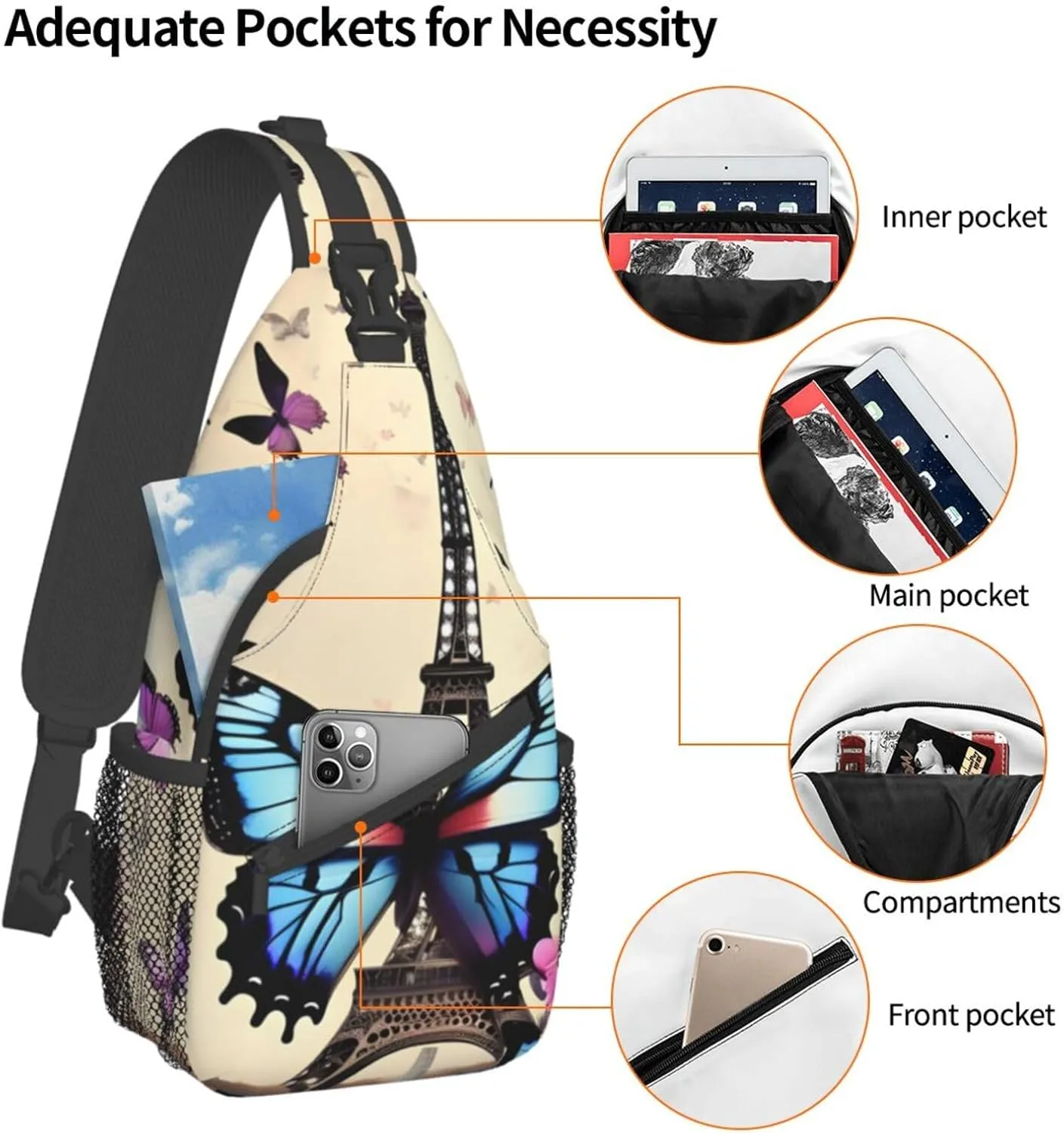 Romantic Paris Eiffel Unisex Casual Diagonal Chest Bag,Multipurpose Crossbody Shoulder Bag Travel Hiking Daypack