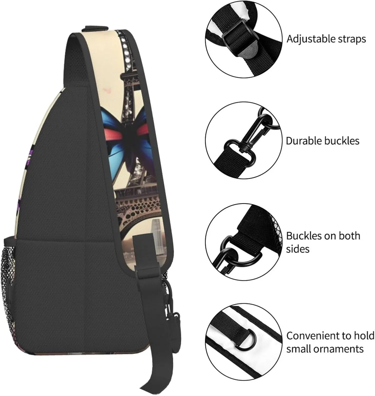 Romantic Paris Eiffel Unisex Casual Diagonal Chest Bag,Multipurpose Crossbody Shoulder Bag Travel Hiking Daypack