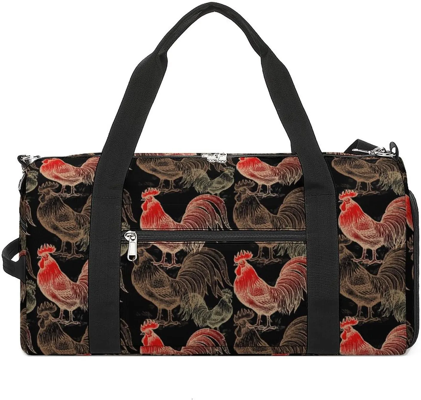 Roosters-black-pattern Sports Tote Gym Bag for Women Men, Overnight Bag with Shoe Compartment Water Resistant