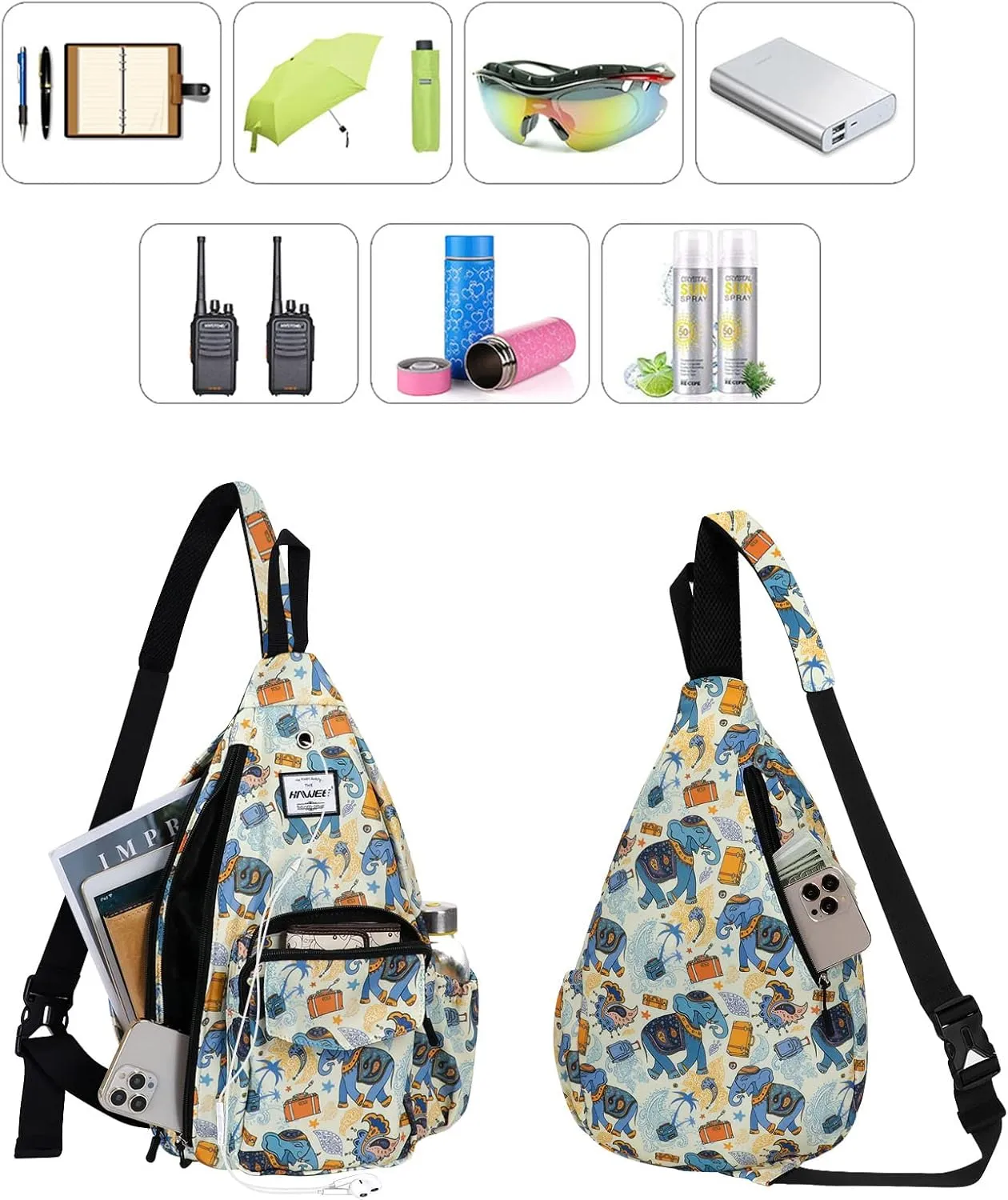 Rope Sling Bag for Women Men Casual Cross Body Daypack Backpack Adjustable Strap Water Repellent for Travel/Sport
