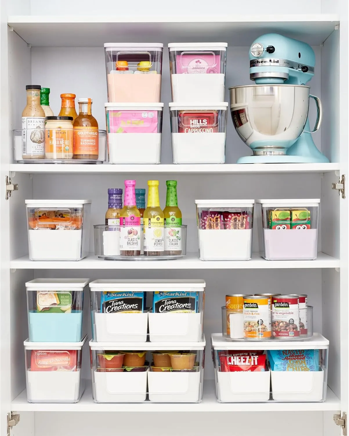 Rosanna Pansino x iDesign Recycled Plastic Kitchen Storage Bins, Includes 1 Large Bin with Lid and 4 Medium Bins, Marshmallow Bins/Marshmallow Lid, 12" x 12" x 6"
