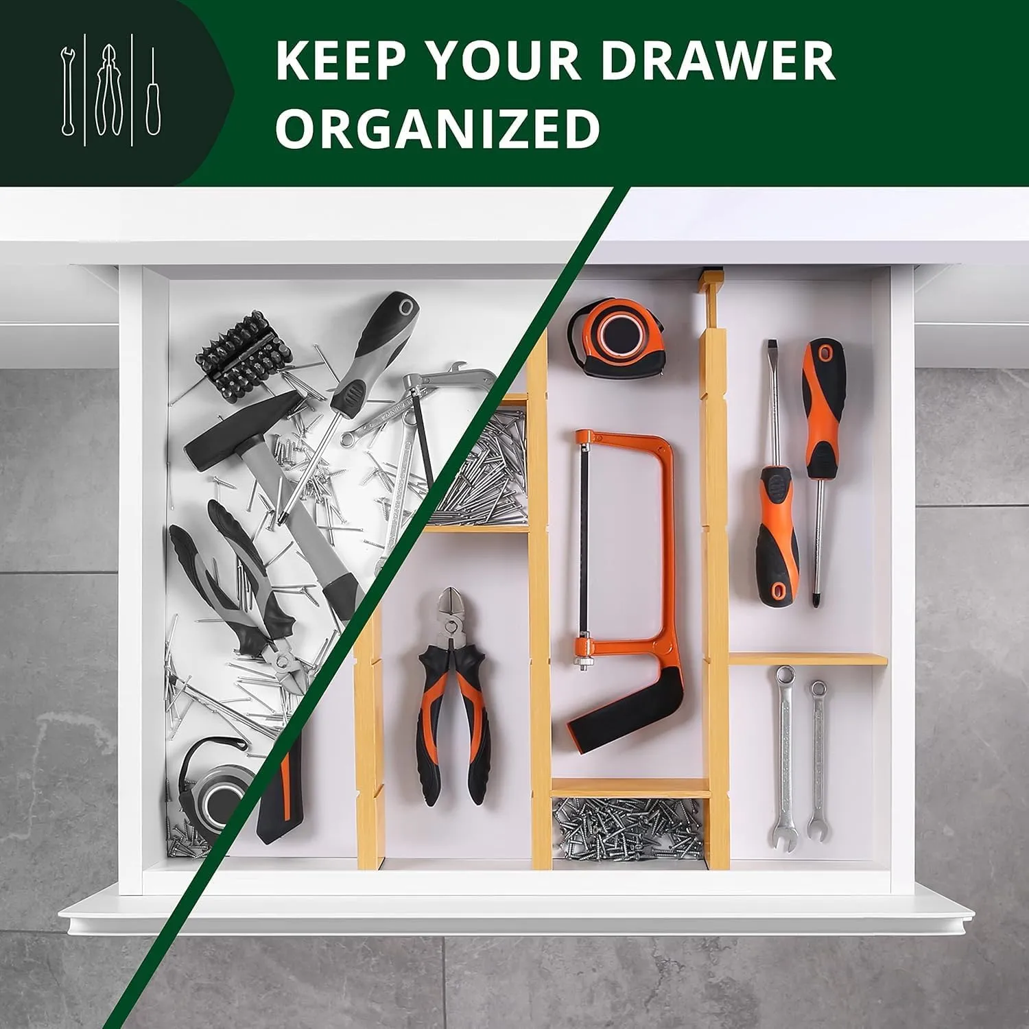 ROYAL CRAFT WOOD Adjustable Bamboo Drawer Dividers Organizers (17" - 21.5") with Inserts - Expandable Drawer Organization Separators for Kitchen Large Utensils, Clothes, Bedroom, 4-Pack