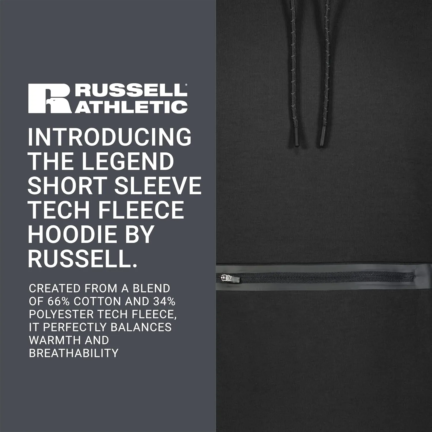 Russell Athletic Legend Tech Fleece Hoodie - Warm, Breathable Cage Jacket with Pocket - Outdoor & Everyday Comfort!
