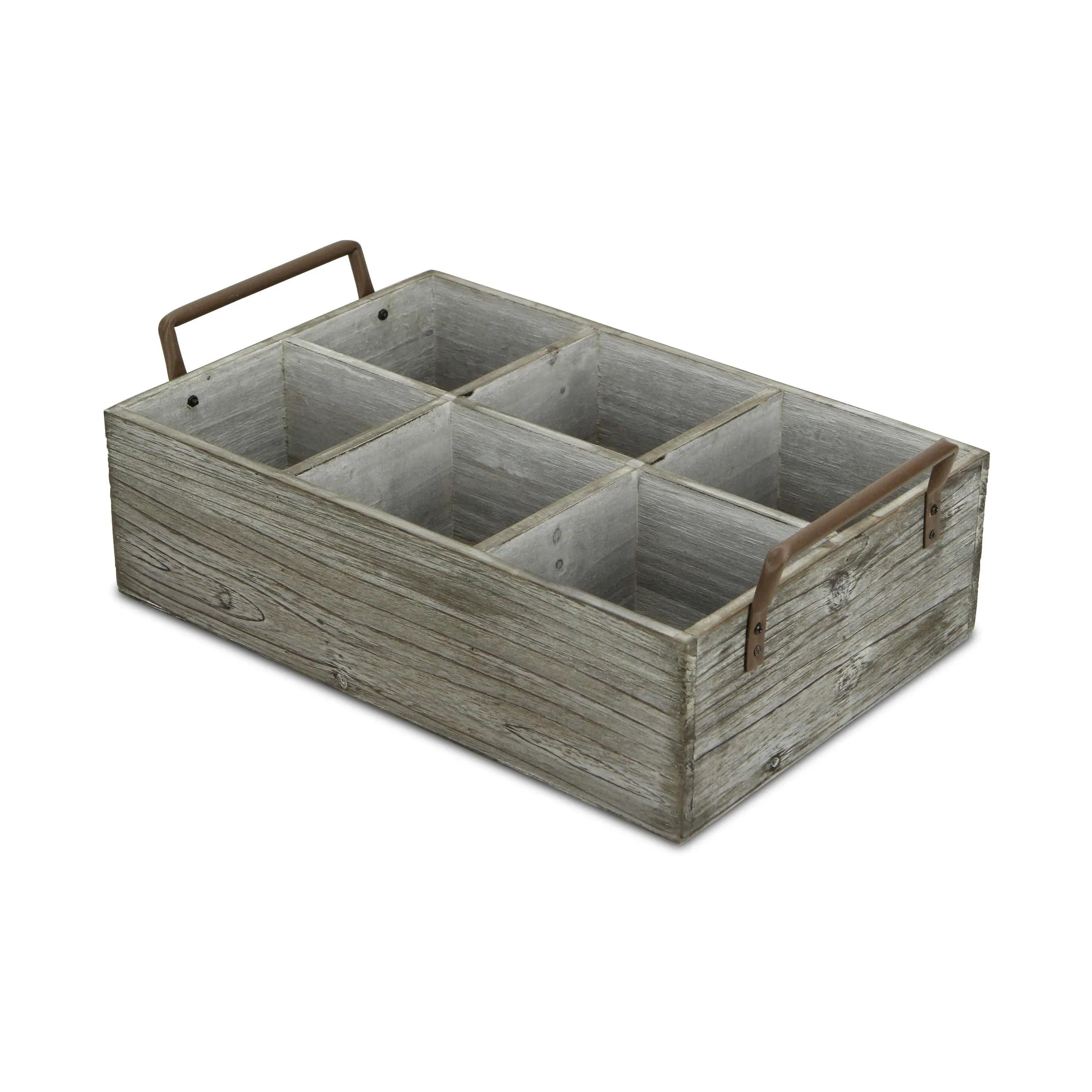 Rustic Graywash Six Slot Wooden Caddy