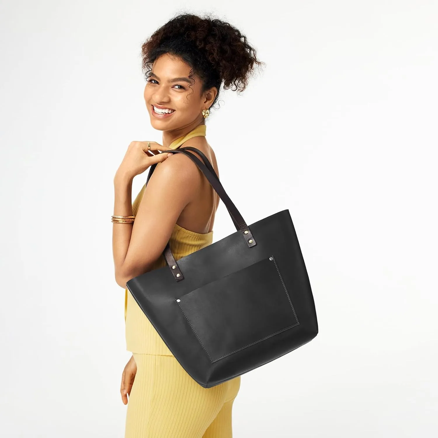 S-ZONE Leather Tote Bag for Women Large Work Shoulder Purses and Handbags with Outside Pocket