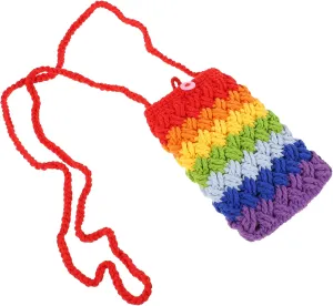 SAFIGLE 1Pc Hand Woven Crossbody Phone Bag Lightweight Crochet Shoulder Bag for Mobile Phone Cards Items Durable Washable Rainbow Pattern Design