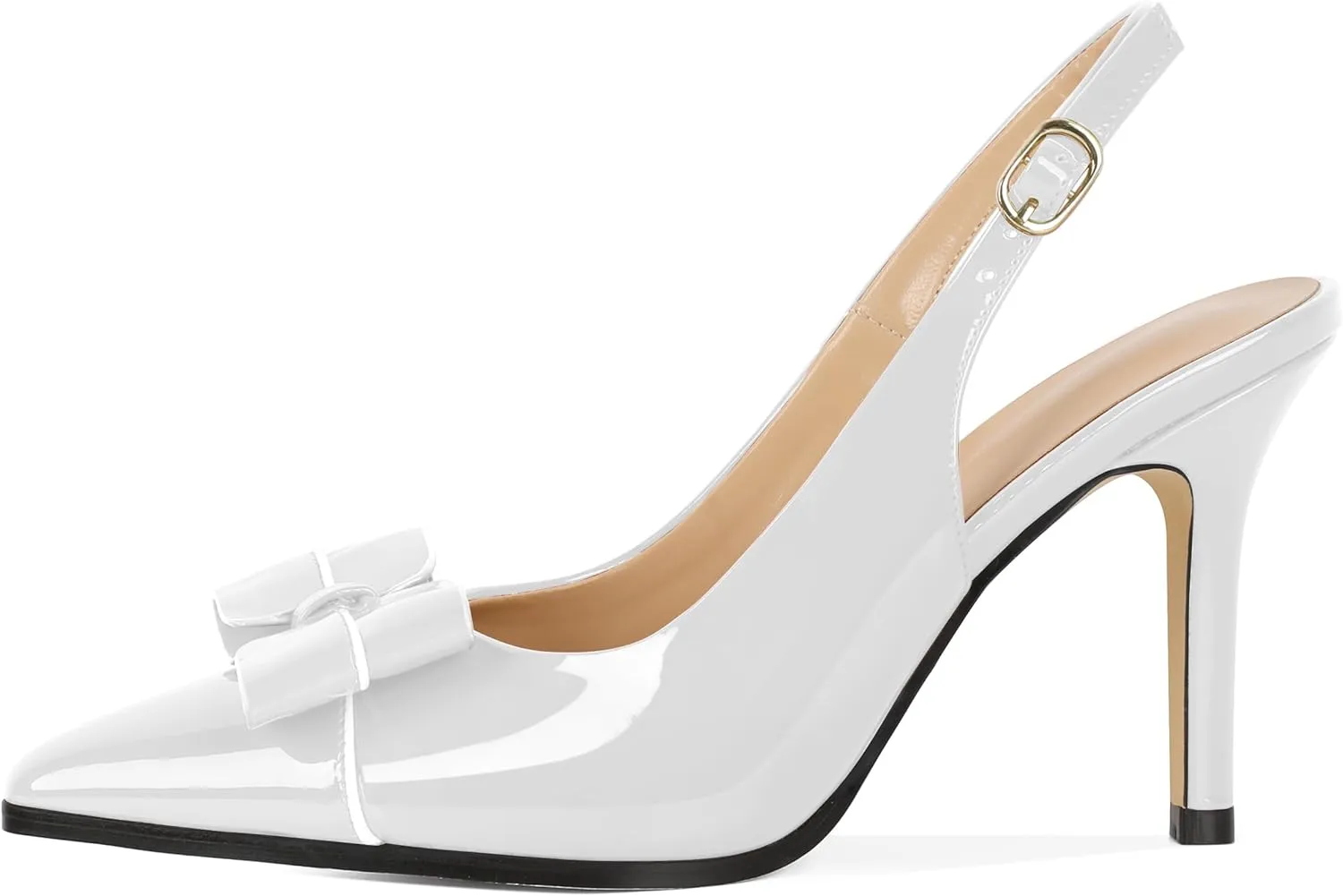 SAMMITOP Womens Slingback Stiletto High Heels Closed Pointed Toe Bow Pumps Buckle Strap 3.5 Inch Heeled Sexy Office Wedding Dress Shoes