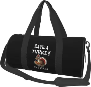 Save A Turkey Eat Pizza Thanksgiving Turkey Duffel Bag Gym Bag Travel Sports Tote Large Foldable Beach Swim Yoga4