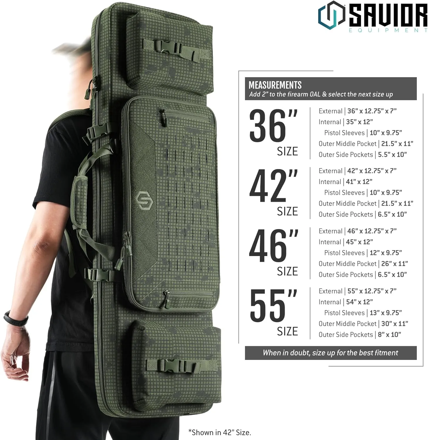 Savior Equipment Urban Warfare Tactical Double Long Gun Bag Case Backpack w/Pistol Handgun Case, Lockable Zipper, Padded Side Carry Strap, Available Length in 36" 42" 46" 51" 55"