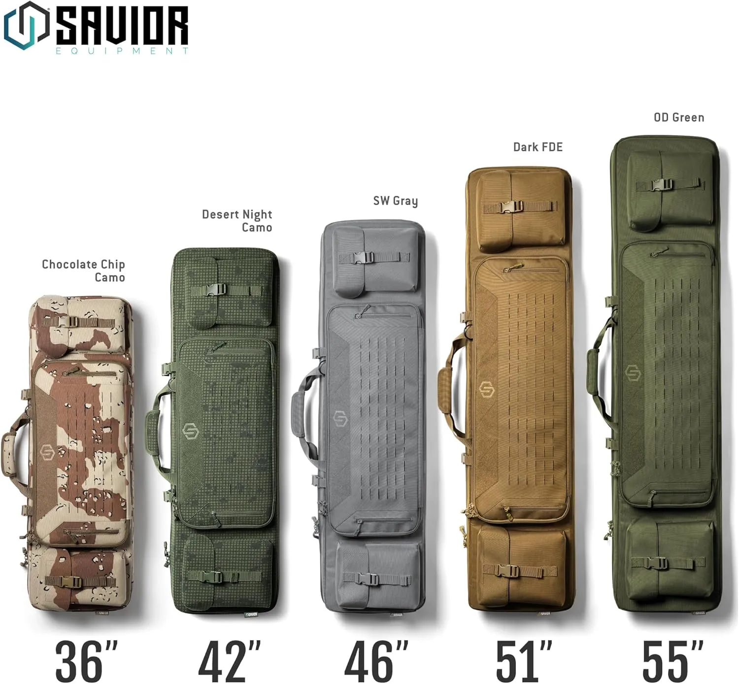 Savior Equipment Urban Warfare Tactical Double Long Gun Bag Case Backpack w/Pistol Handgun Case, Lockable Zipper, Padded Side Carry Strap, Available Length in 36" 42" 46" 51" 55"