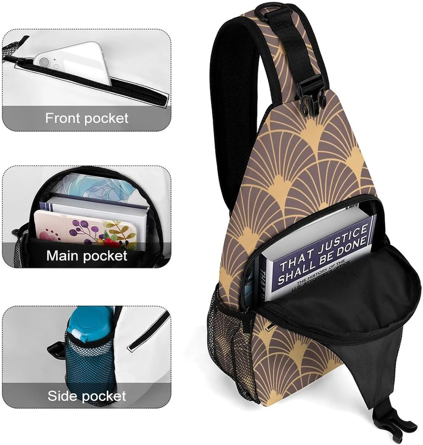 Scales-Vintage-Pattern Crossbody Sling Backpack, Shoulder Bag Chest Bag for Travel Sport Running