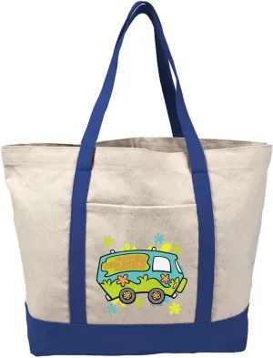 Scooby-Doo The Mystery Machine Canvas Tote Bag With External Pocket, Reusable Shoulder Bag for Shopping, Beach, Royal