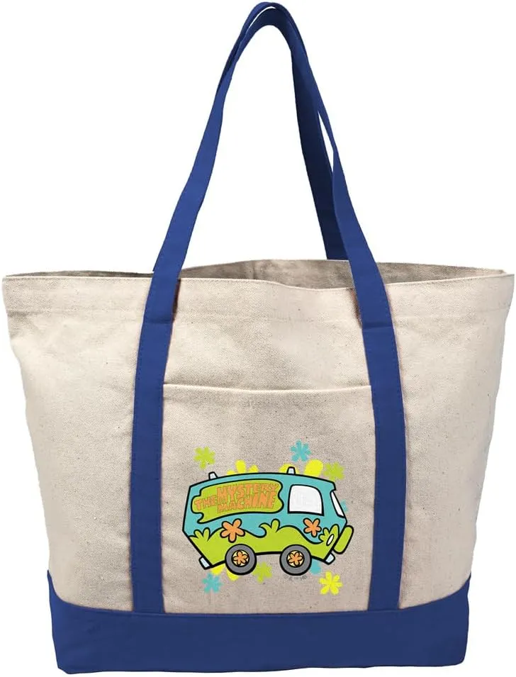 Scooby-Doo The Mystery Machine Canvas Tote Bag With External Pocket, Reusable Shoulder Bag for Shopping, Beach, Royal