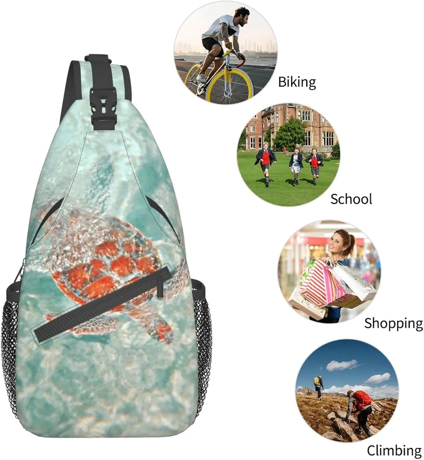 Sea Turtle Crossbody Bag Turtle Shoulder Bag Backpack Beach Sling Bag Chest Casual Daypack for Outdoor