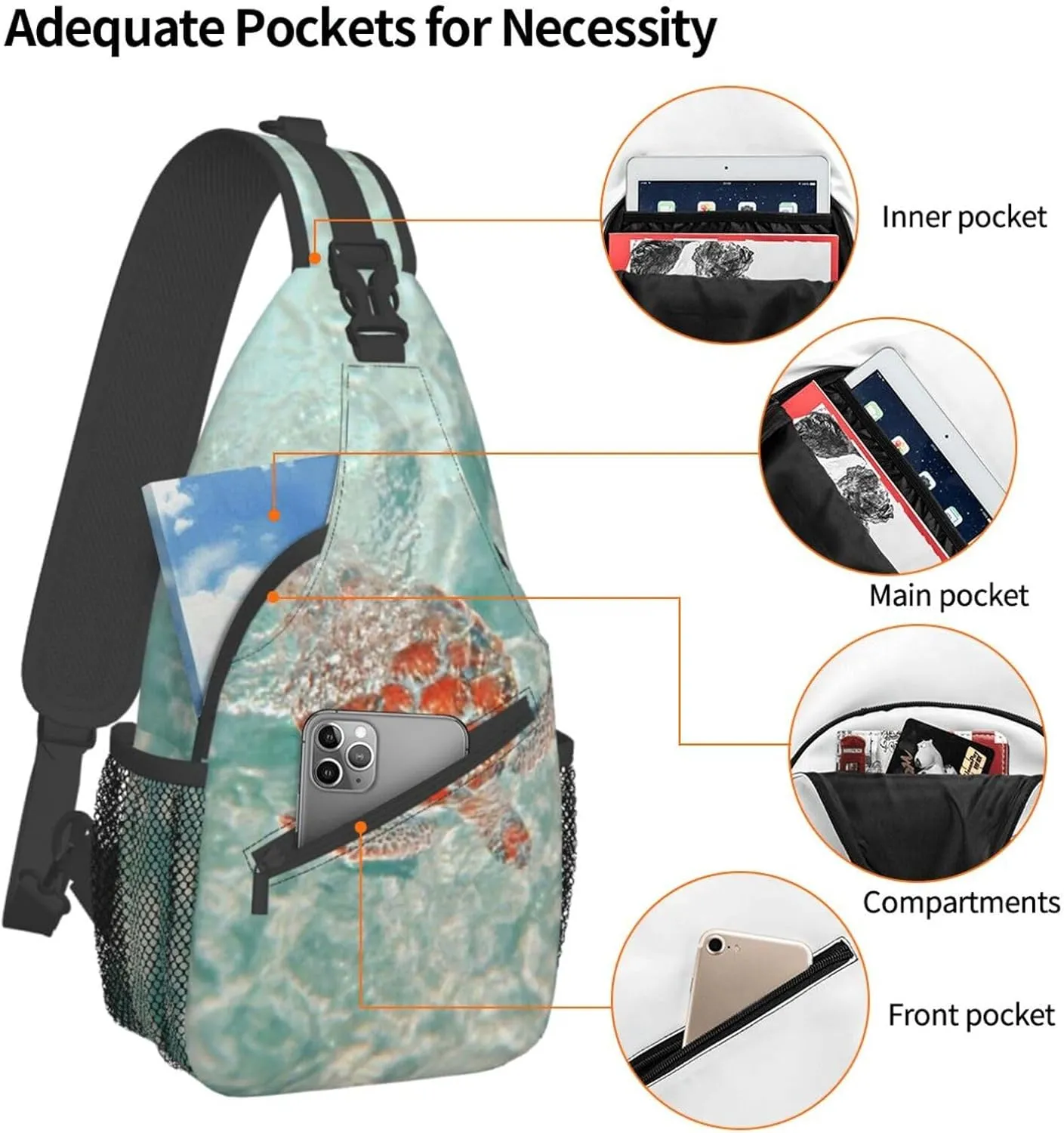 Sea Turtle Crossbody Bag Turtle Shoulder Bag Backpack Beach Sling Bag Chest Casual Daypack for Outdoor
