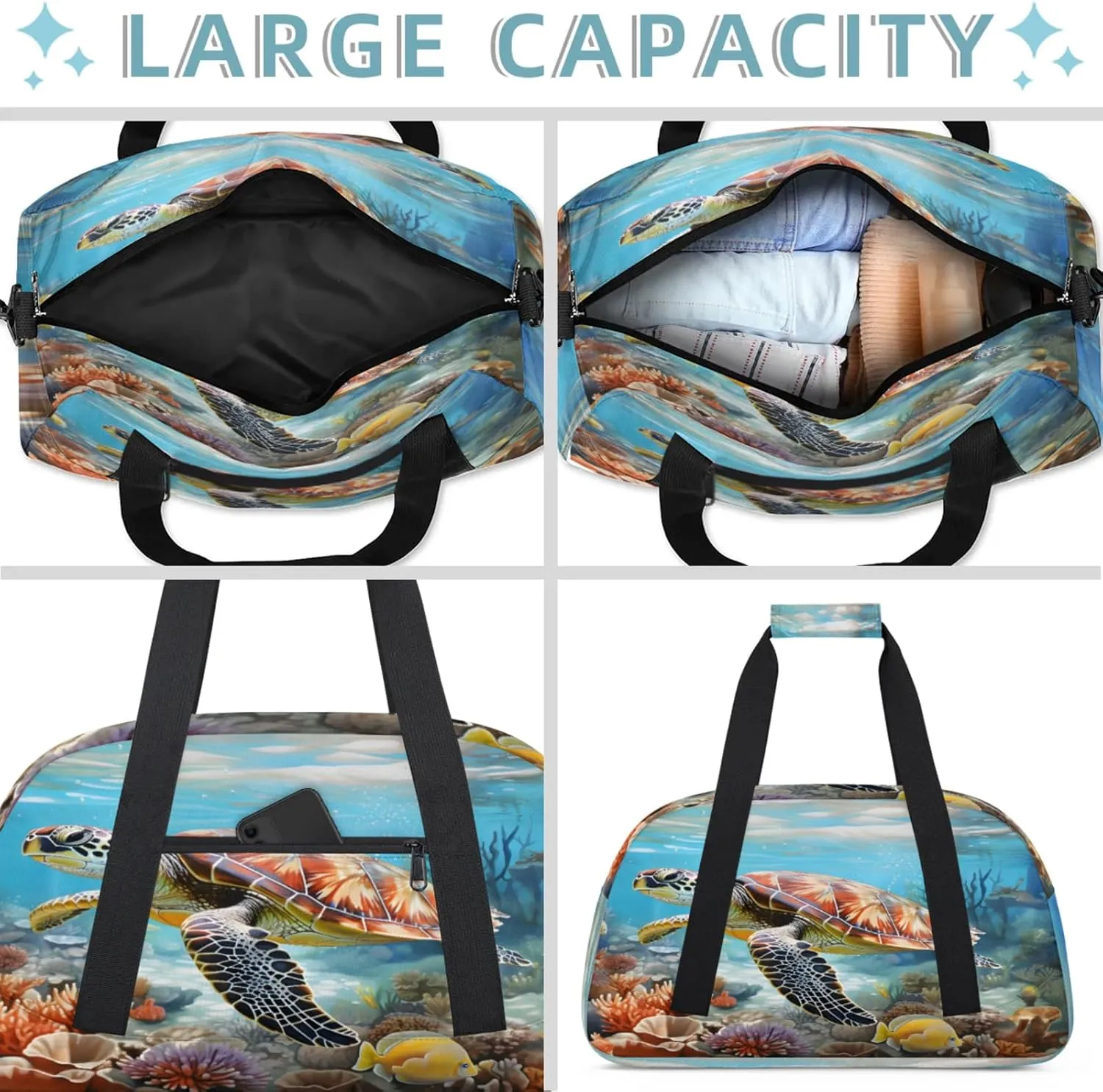 Sea Turtles Ocean Animal Small Gym Bag 18 inch Carry On Duffel Bag for Weekender Travel Sports Workout Yoga Gymnastics Dance Ballet