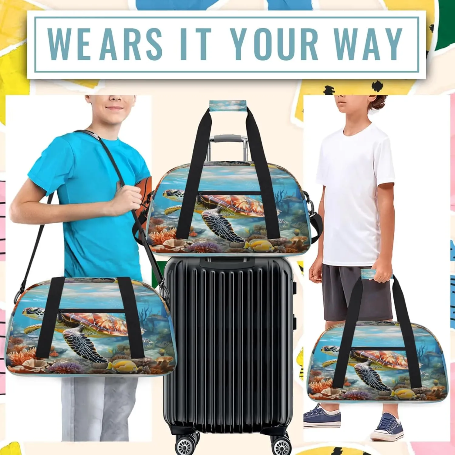 Sea Turtles Ocean Animal Small Gym Bag 18 inch Carry On Duffel Bag for Weekender Travel Sports Workout Yoga Gymnastics Dance Ballet
