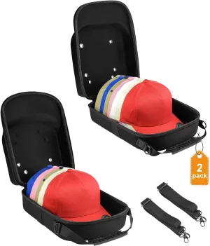 Set of 2 Hard Hat travel Cases for Baseball Caps - Hat Storage Organizer Holder with Handle, Shoulder Strap and Trolley Sleeve, Protect up to 10 Hats for Outdoor and Home Storage, Black