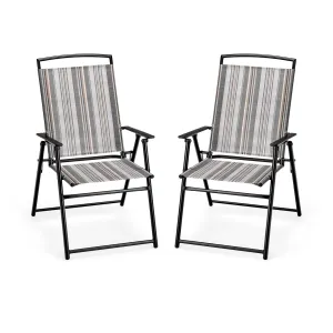 Set of 2 Patio Folding Sling Chairs Space-saving Dining Chair